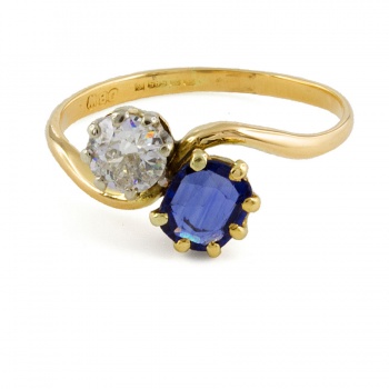 14ct gold Sapphire/Diamond 2 stone Ring size L